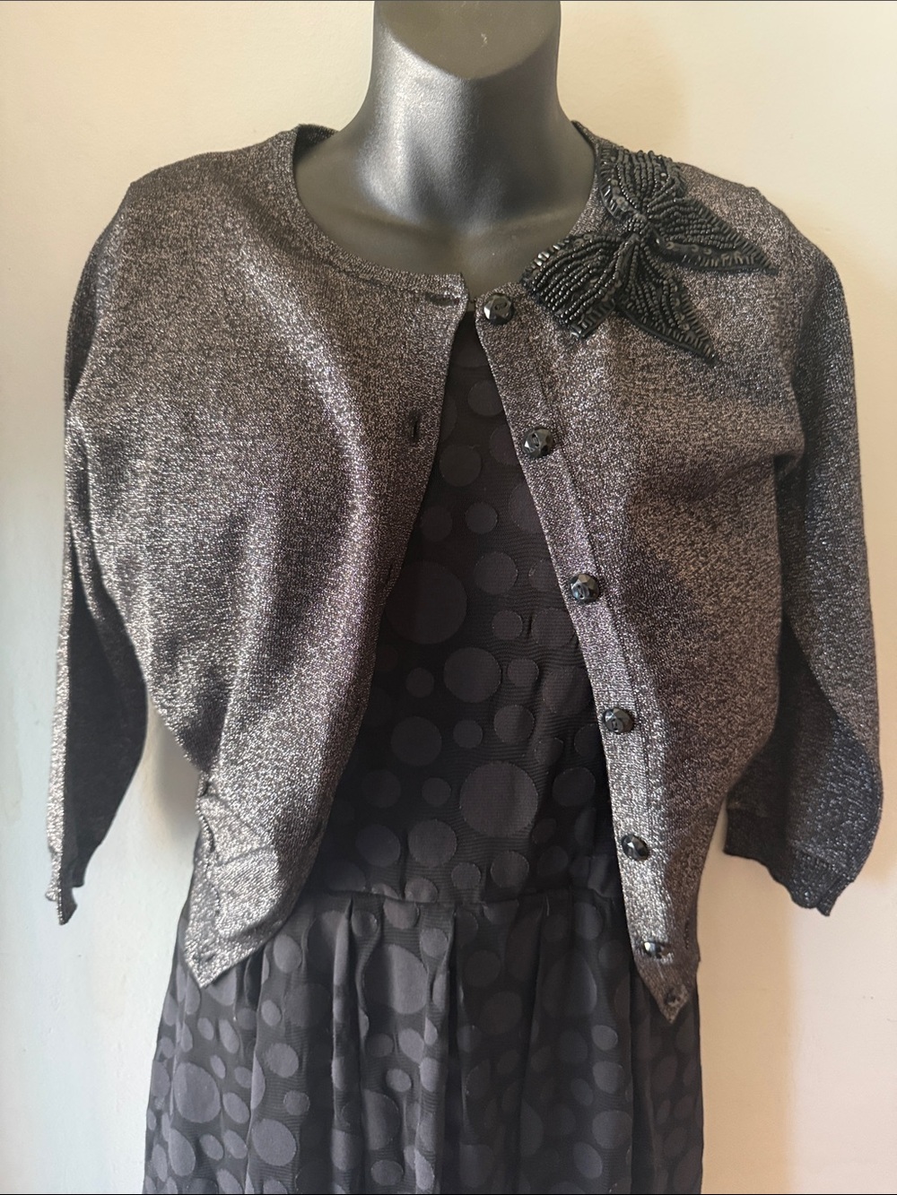 august silk Silver Shimmery Beaded Shoulder Cardigan